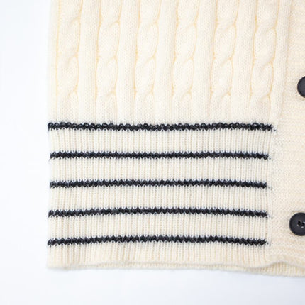 Alice White Varsity Button Sweater cable knit Peter Pan collar polyester cotton lightweight striped pattern wool jacket