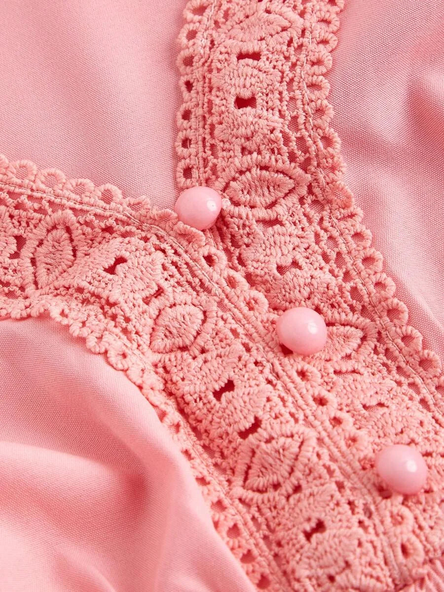White Vintage Romantic Lace Trim Women Long Sleeve Blouse