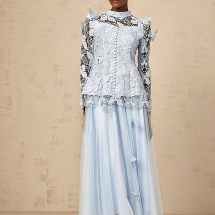 Willa Blue Guipure Lace Skirt and Top Set