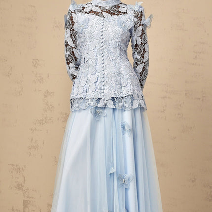 Willa Blue Guipure Lace Skirt Top Set