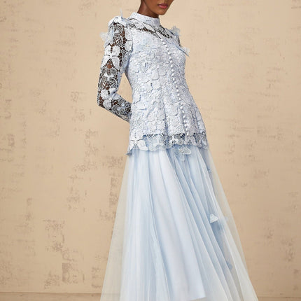 Willa Blue Guipure Lace Skirt Top Set