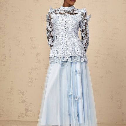 Willa Blue Guipure Lace Skirt Top Set