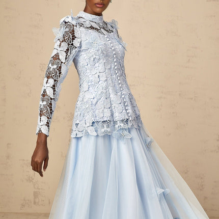 Willa Blue Guipure Lace Skirt Top Set