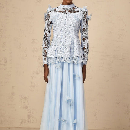 Willa Blue Guipure Lace Skirt Top Set