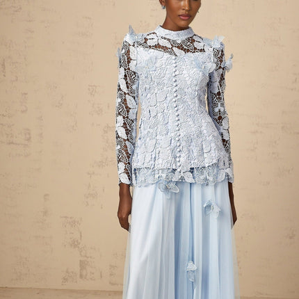 Willa Blue Guipure Lace Skirt Top Set