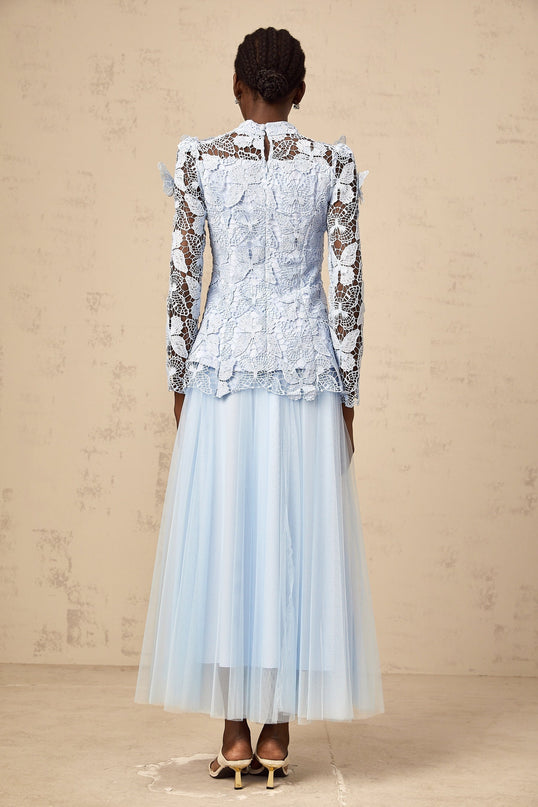 Willa Blue Guipure Lace Skirt and Top Set