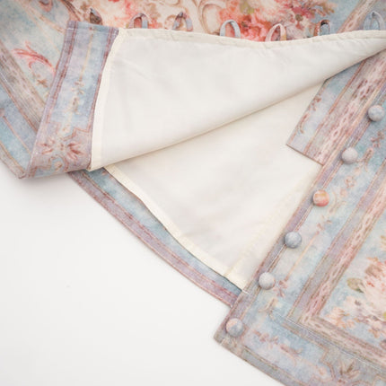 Willa White and Blue Floral Mini Dress with V-Neckline and Button Fastening