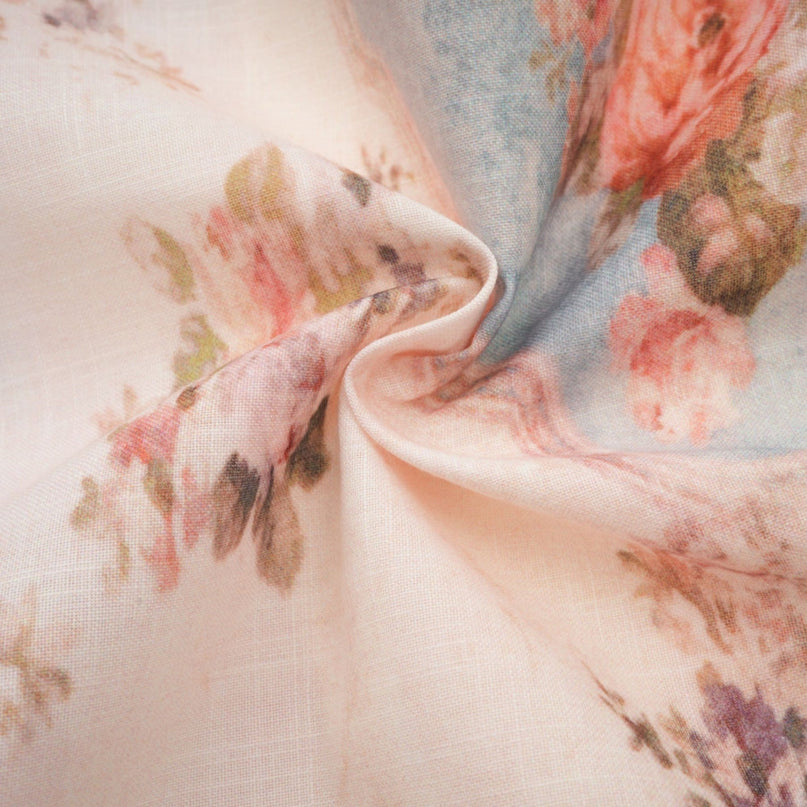 Willa White and Blue Floral Print Mini Dress with V-neckline and Button Fastening