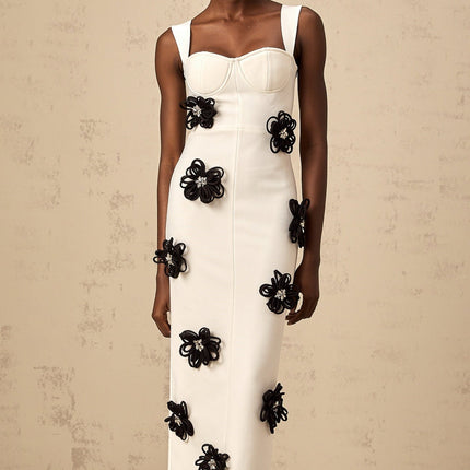 Willa White Floral Maxi Dress with Crystal Embellishment