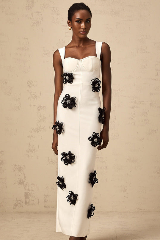 Willa White Floral Maxi Dress with Crystal Embellishment