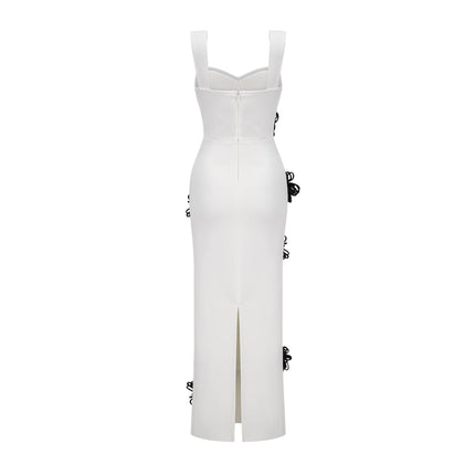 Willa White Floral Maxi Dress with Crystal Embellishment and Color-Blocked Design
