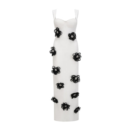 Willa White Floral Maxi Dress with Crystal Embellishment and Color-Blocked Design