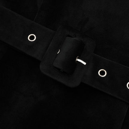 Willow Black Velvet Crystal Belt Mini Dress
