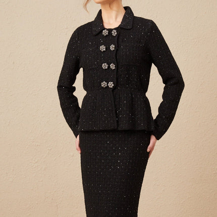 Willow Black Sequined Waffle Knit Set