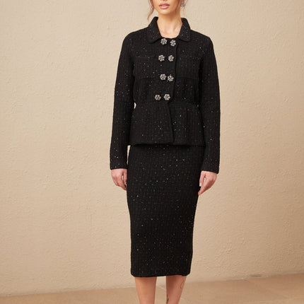 Willow Black Sequined Waffle Knit Set