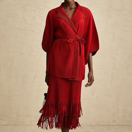 Willow Red Pleated Jacket and Skirt Matching Set