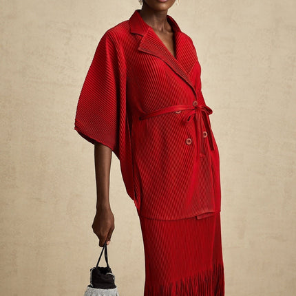 Willow Red Pleated Jacket and Skirt Matching Set