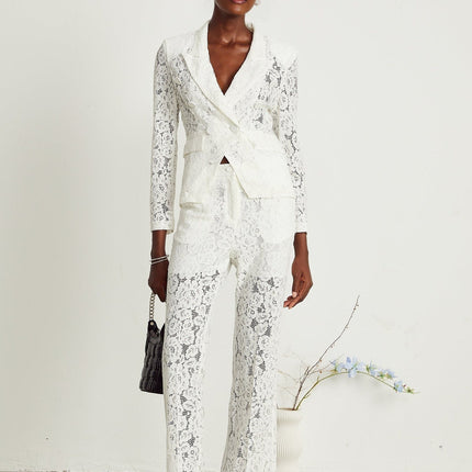 Willow White Lace Blazer Trousers Matching Set