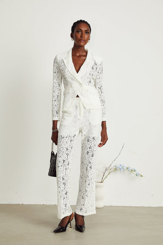 Willow White Lace Blazer Trousers Matching Set
