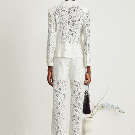 Willow White Lace Blazer Trousers Matching Set