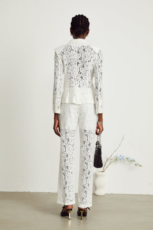 Willow White Lace Blazer Trousers Matching Set