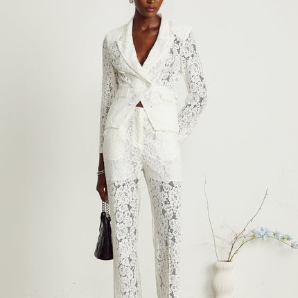 Willow White Lace Blazer Trousers Matching Set