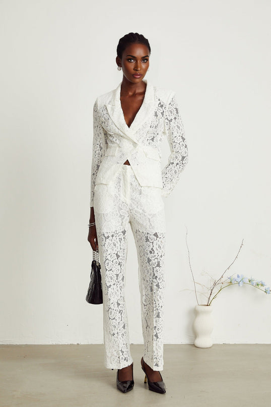 Willow White Lace Blazer Trousers Matching Set