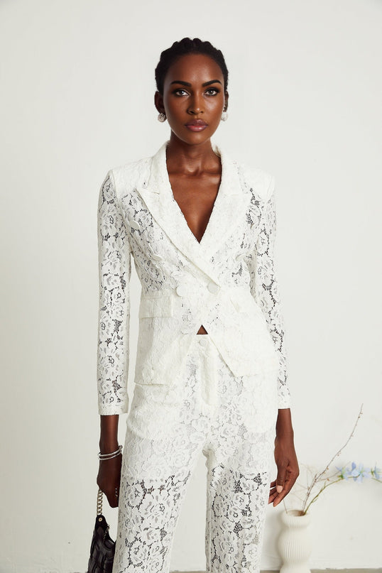 Willow White Lace Blazer Trousers Matching Set