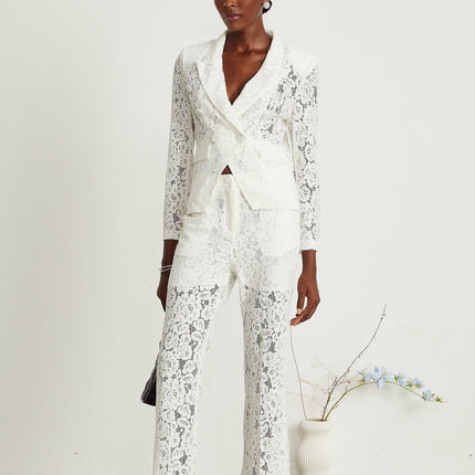 Willow White Lace Blazer Trousers Matching Set