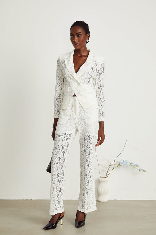 Willow White Lace Blazer Trousers Matching Set