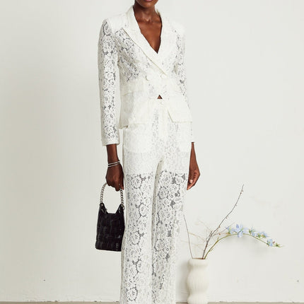 Willow White Lace Blazer Trousers Matching Set