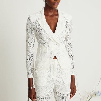 Willow White Lace Blazer Trousers Matching Set