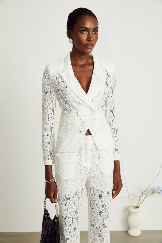 Willow White Lace Blazer Trousers Matching Set