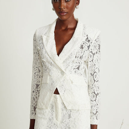 Willow White Lace Blazer Trousers Set