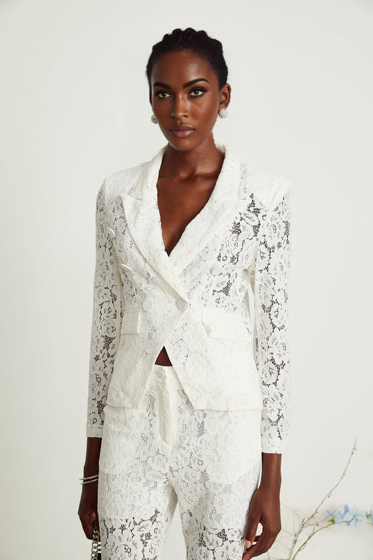 Willow White Lace Blazer Trousers Set