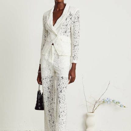 Willow White Lace Blazer Trousers Set