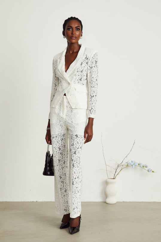Willow White Lace Blazer Trousers Set
