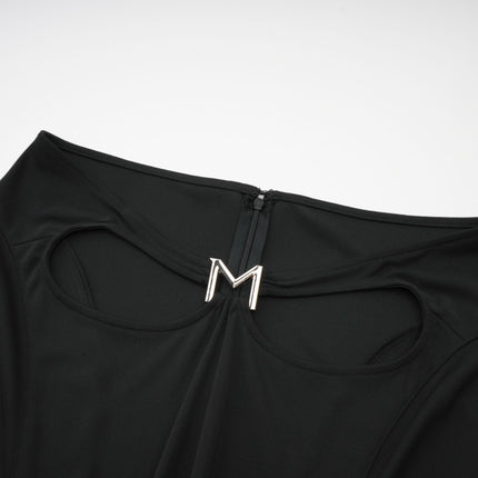 Winter Black Logo Motif Cut Out Detail Flared Midi Skirt