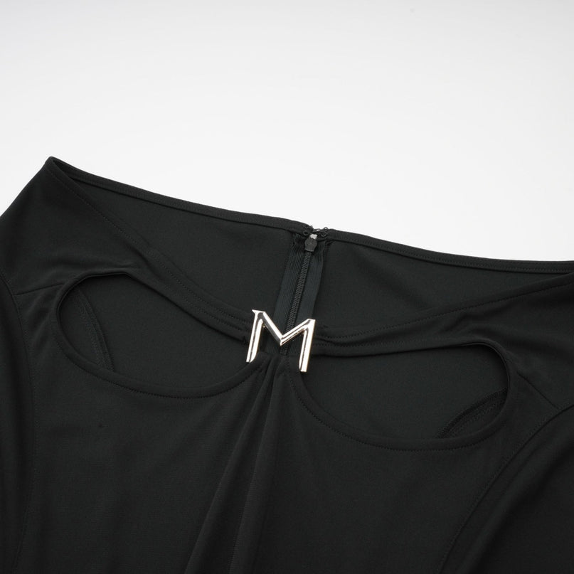 Winter Black Logo Motif Cut Out Detail Flared Midi Skirt