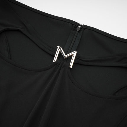 Winter Black Logo Motif Cut Out Detail Flared Midi Skirt