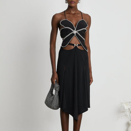 Winter Black Logo Motif Cut Out Detail Flared Midi Skirt