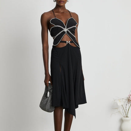 Winter Black Logo Motif Cut Out Detail Flared Midi Skirt