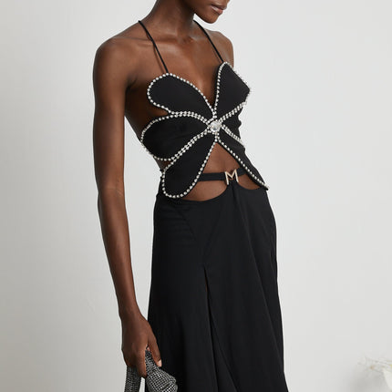Winter Black Logo Motif Cut Out Detail Flared Midi Skirt