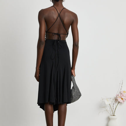 Winter Black Logo Motif Cut Out Detail Flared Midi Skirt
