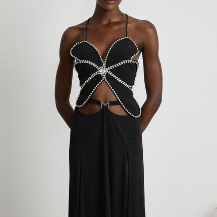 Winter Black Logo Motif Flared Midi Skirt
