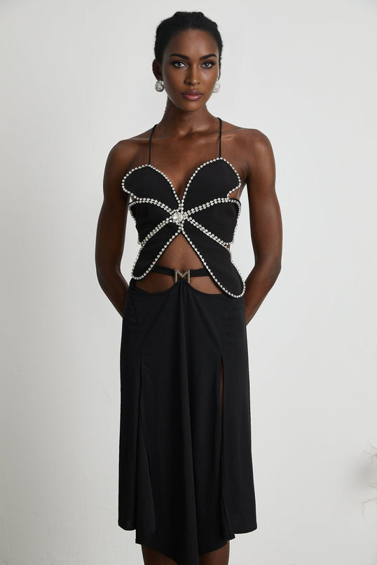 Winter Black Logo Motif Flared Midi Skirt