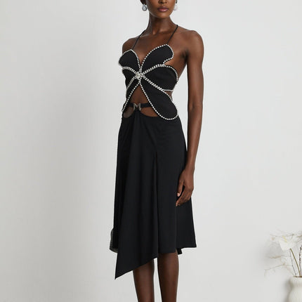 Winter Black Logo Motif Flared Midi Skirt
