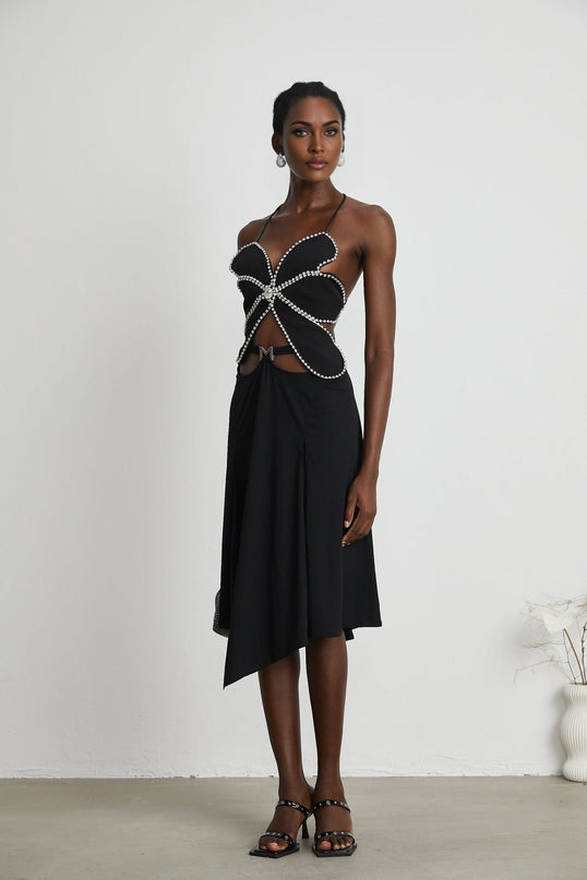 Winter Black Logo Motif Flared Midi Skirt