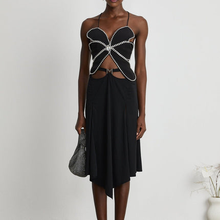 Winter Black Logo Motif Flared Midi Skirt