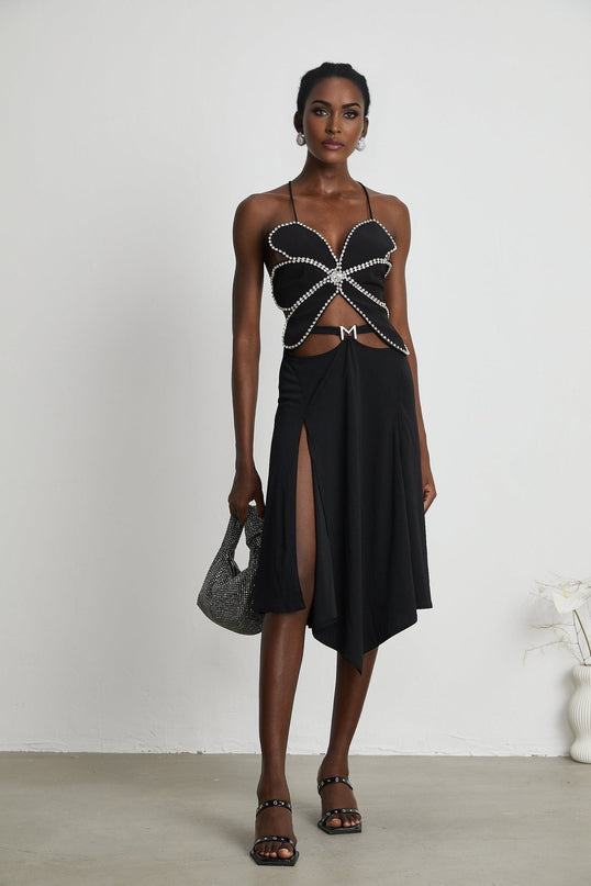Winter Black Logo Motif Flared Midi Skirt